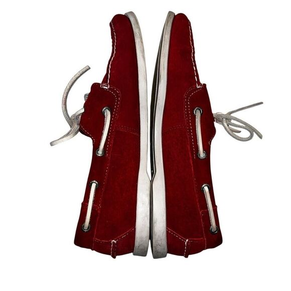 Vintage L.L. Bean Womens 9.5 Red Leather Topsider Boat Shoes White Rubber Soles - Picture 5 of 8